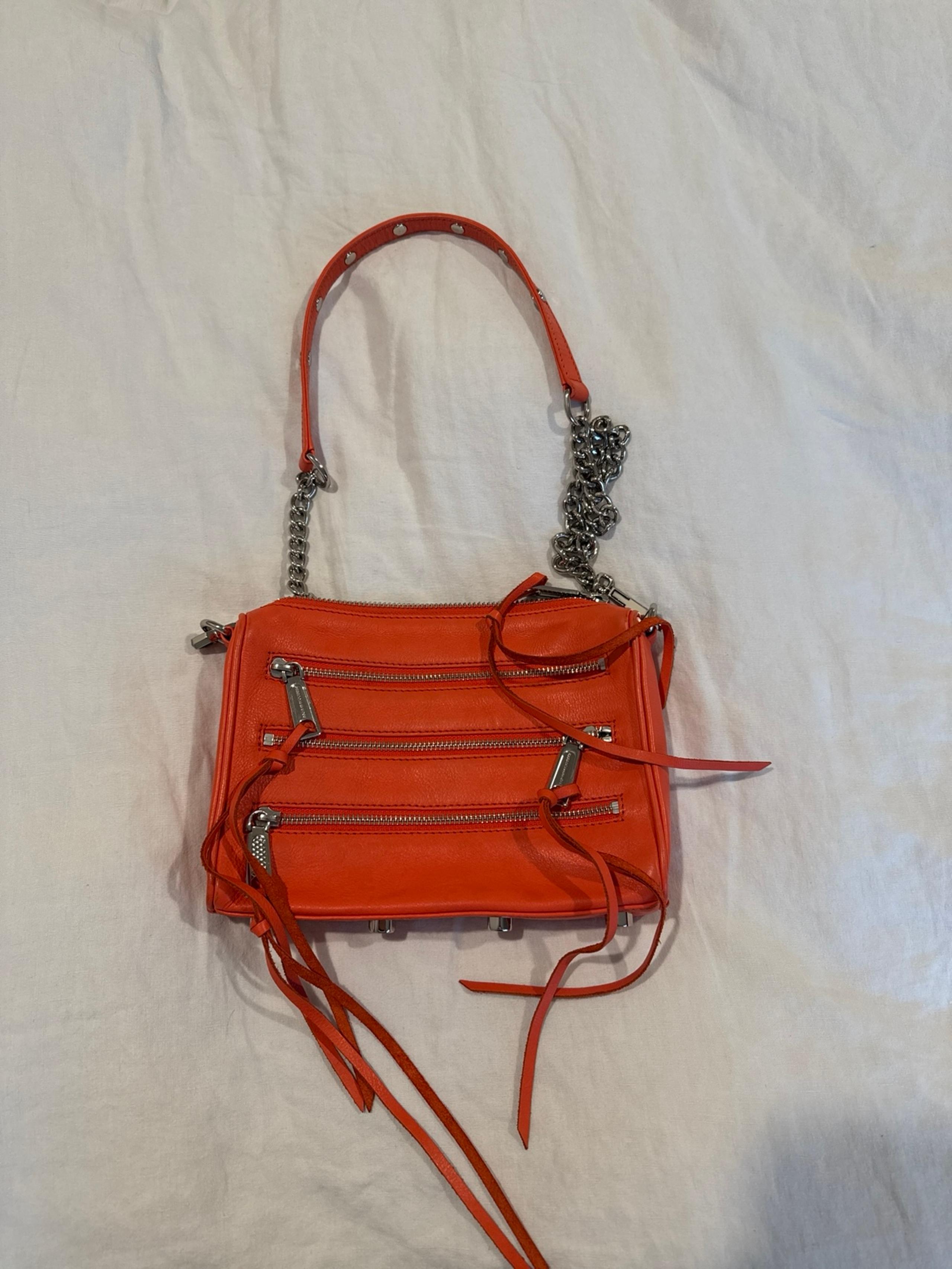 Rebecca Minkoff Orange Leather with Silver HW Triple Zipper Crossbody Handbag