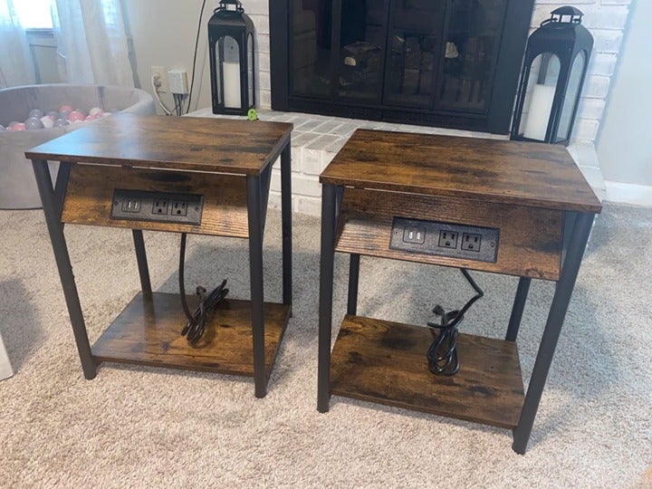 NEW Set of 2 End Tables Nightstands with USB Ports and Outlets