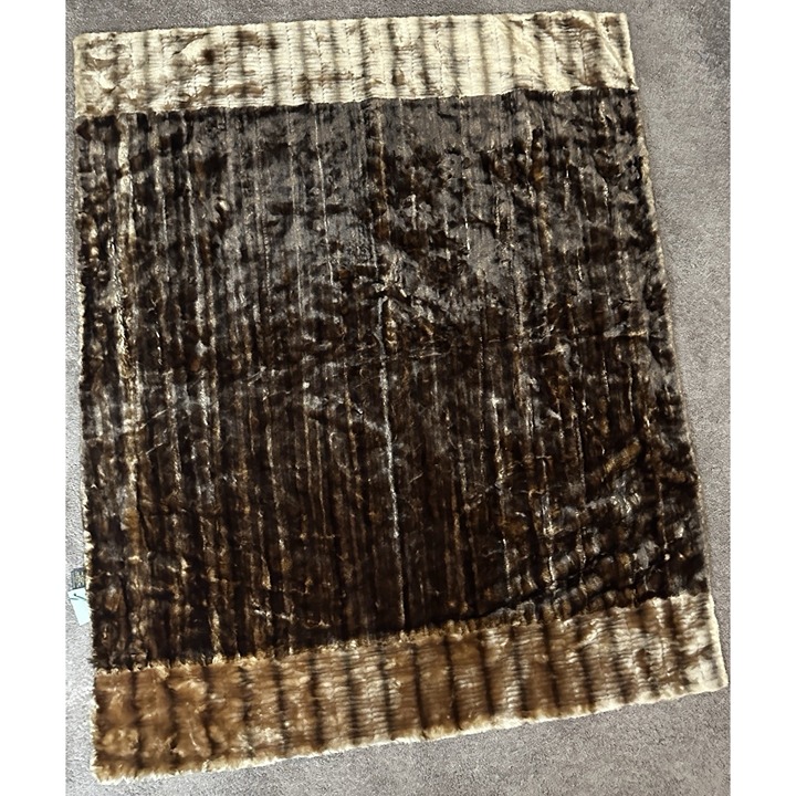 Second Impressions Sheared Nutria Cascade Throw & Fluted Nutria Border Faux Fur