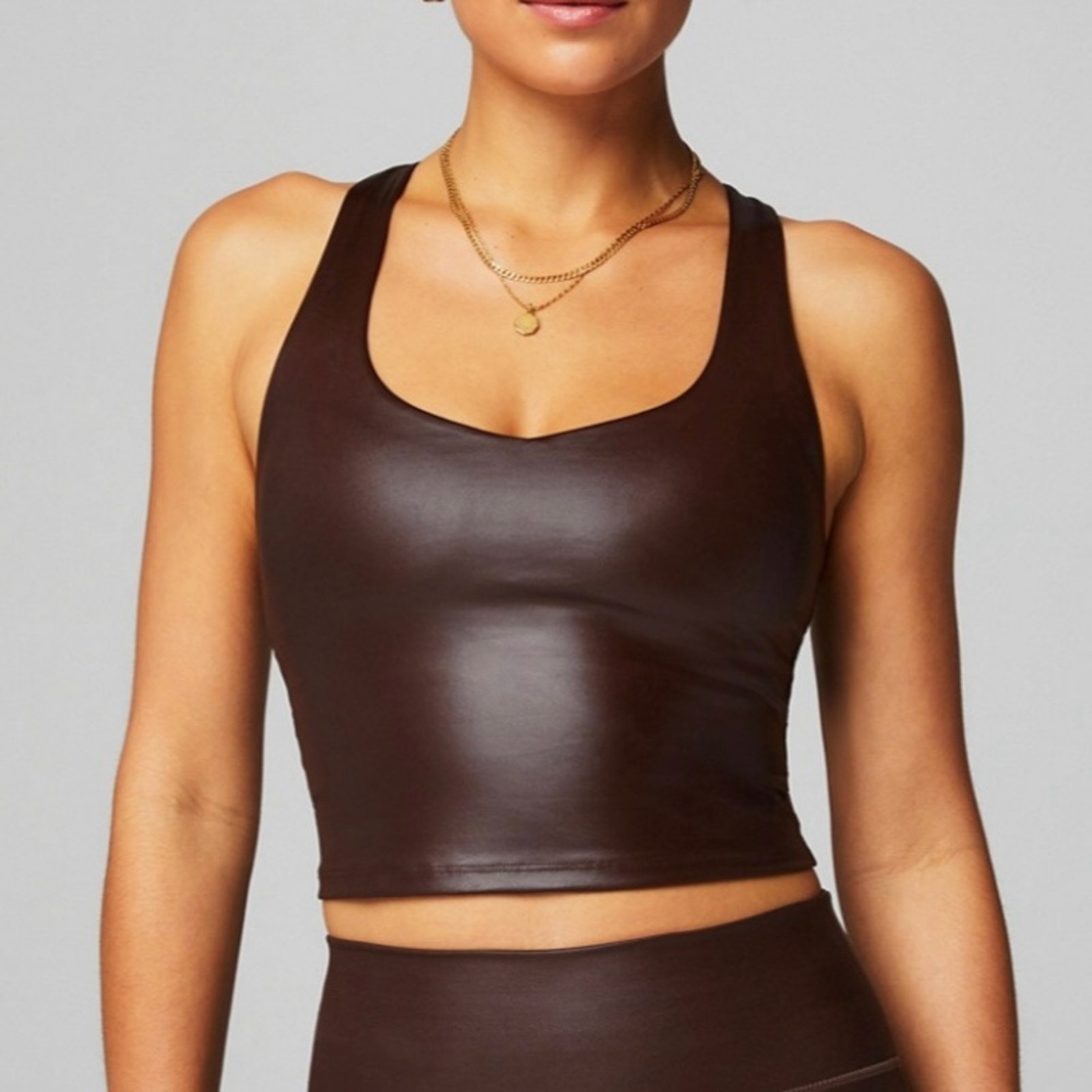 FABLETICS Cacao Shine Anywhere Shine Built In Bra Tank Top Cropped Active XXL/1X