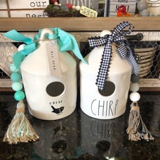 Rae Dunn icon CHIRP birdhouses X2