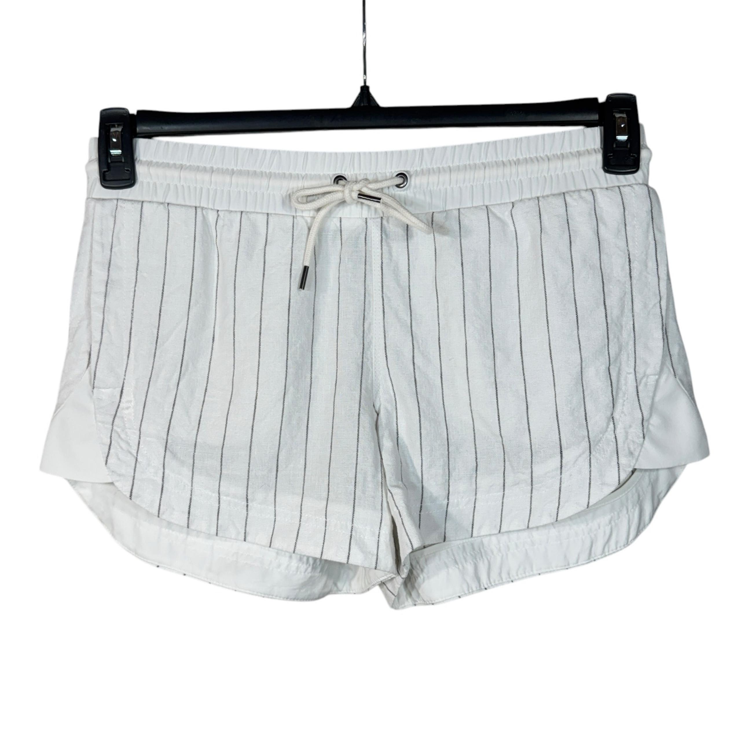 Athleta Beachside Bali SZ 6 Linen Shorts Striped Pull-On Tie Drawstring Hi-Rise