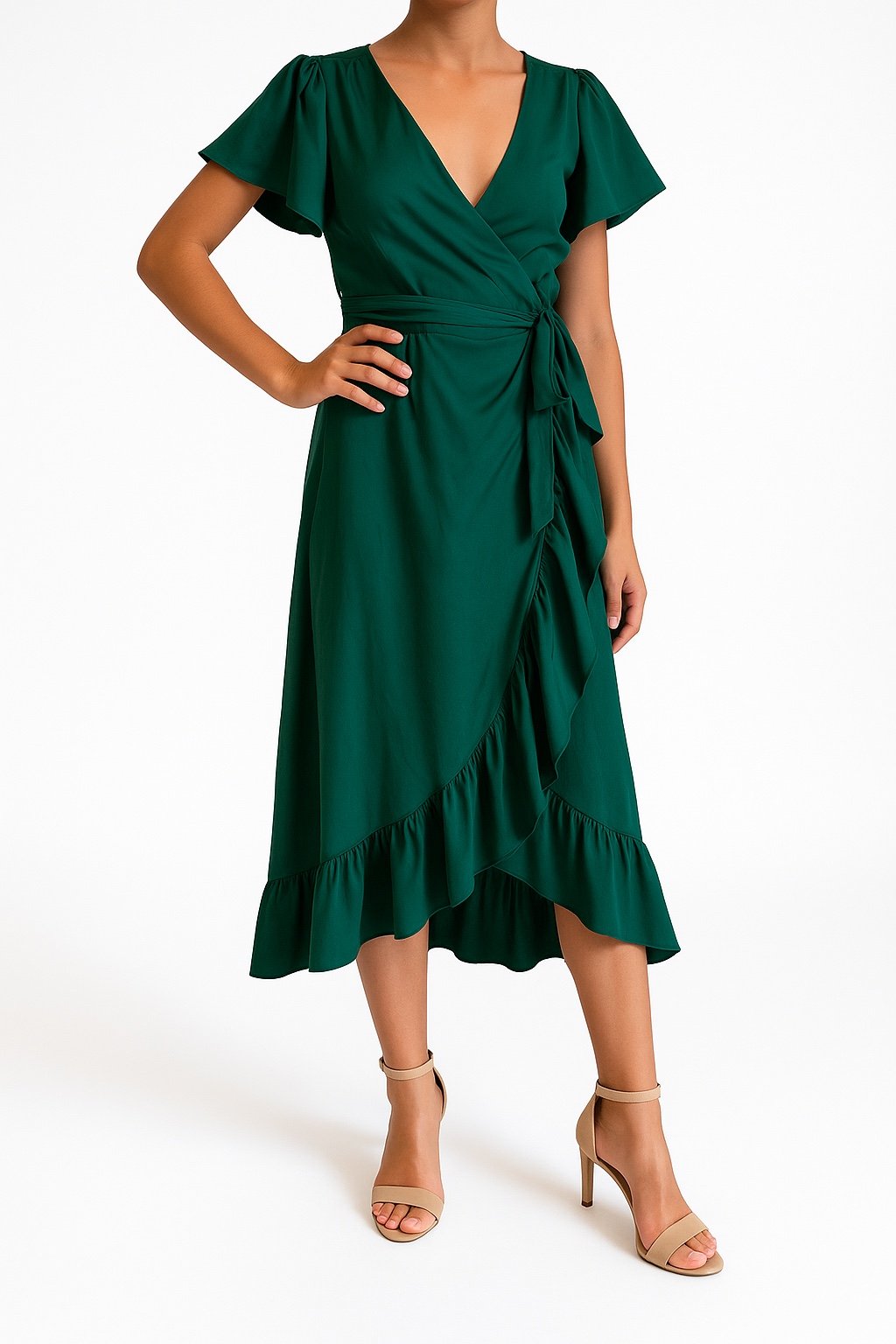 Midi Dress Mi Ami by Francesca’s Emerald Green Wrap Midi Dress - Size M