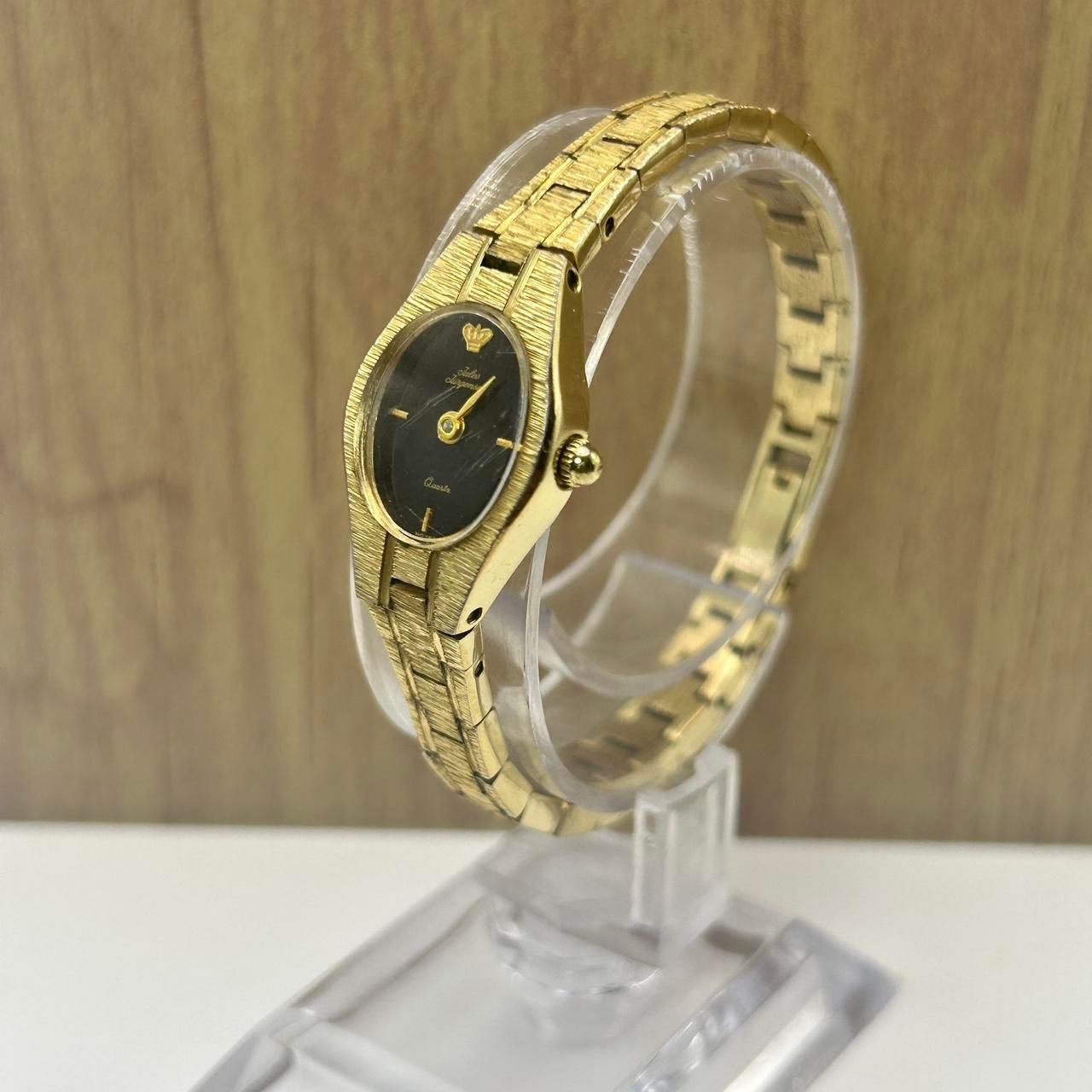Vintage JULES JURGENSEN Women’s 24mm Quartz Watch Gold Plated Case Black Dial