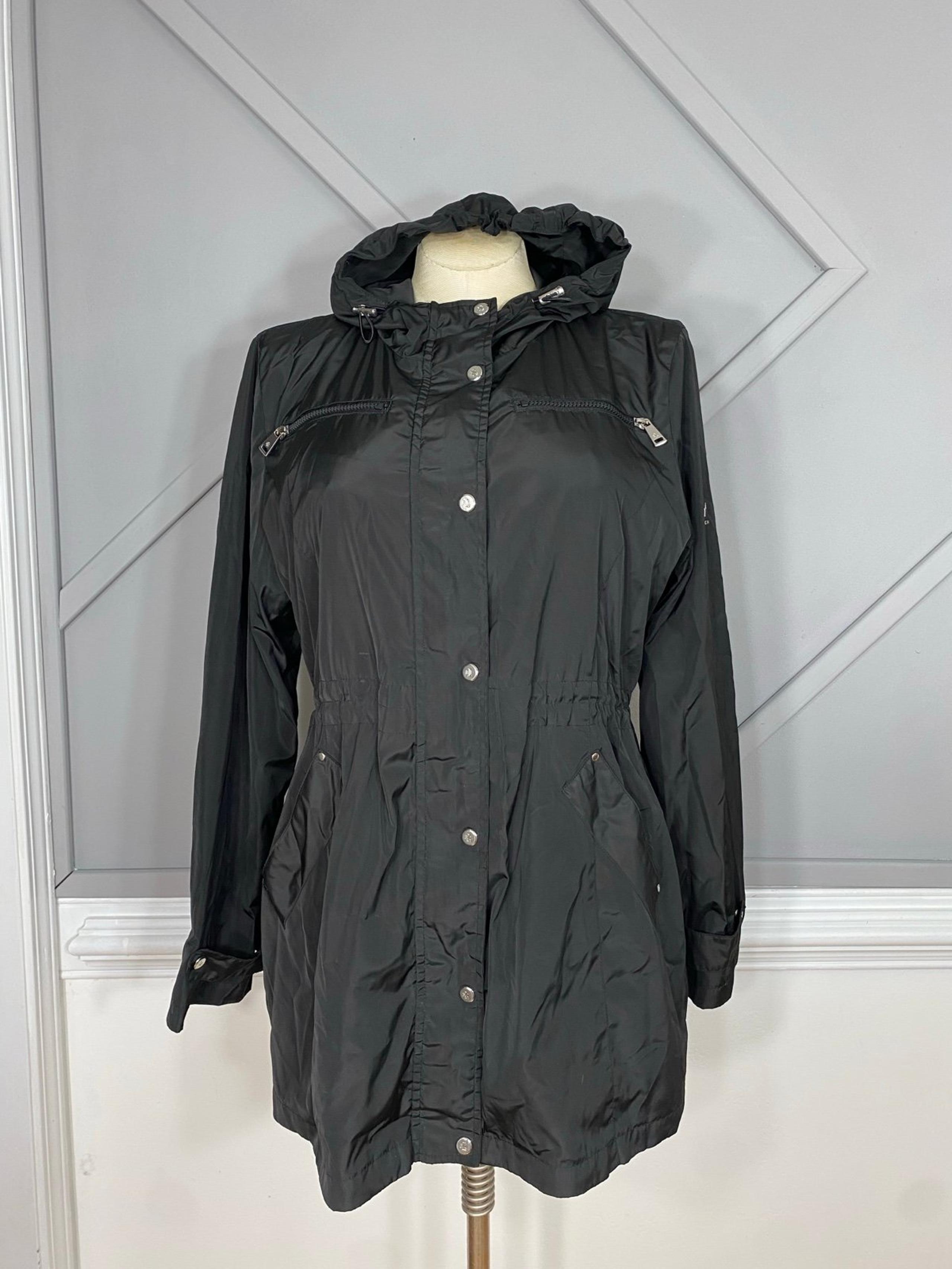 Lauren Ralph Lauren Jacket Womens Medium Black  Full Zip Hooded Rain Coat L