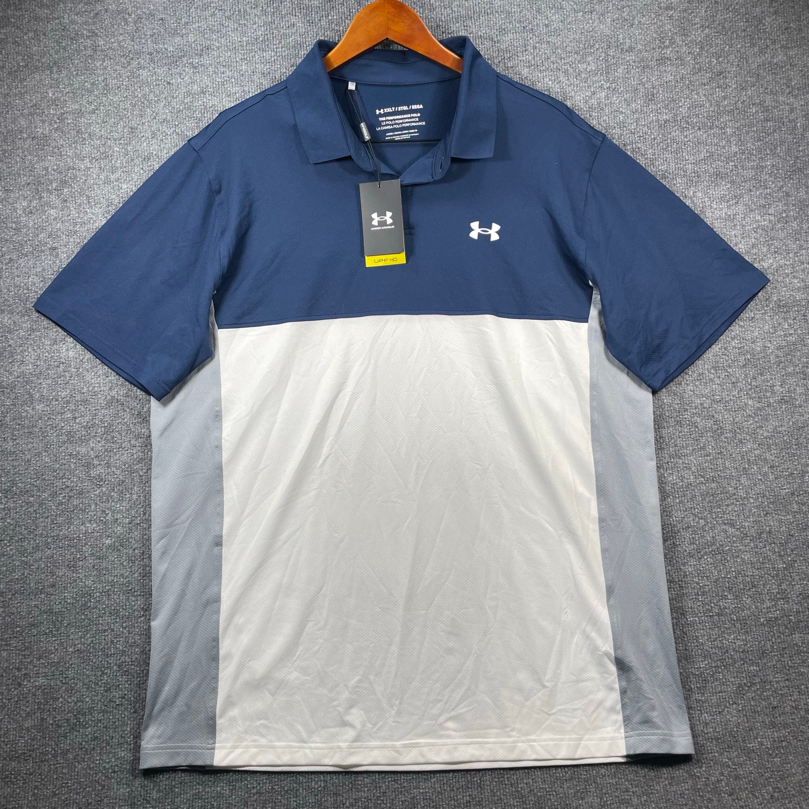 NWT Under Armour The Performance Polo Shirt Men's XXLT Blue/White Stretch Casual