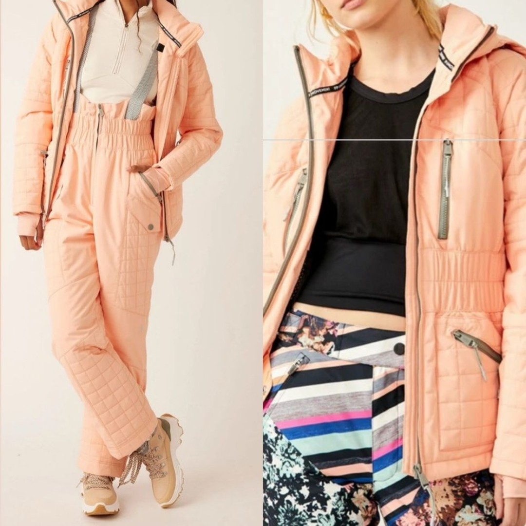 NWT Free People Movement All Prepped Winter Melon Papaya Orange Pink Ski Jacket