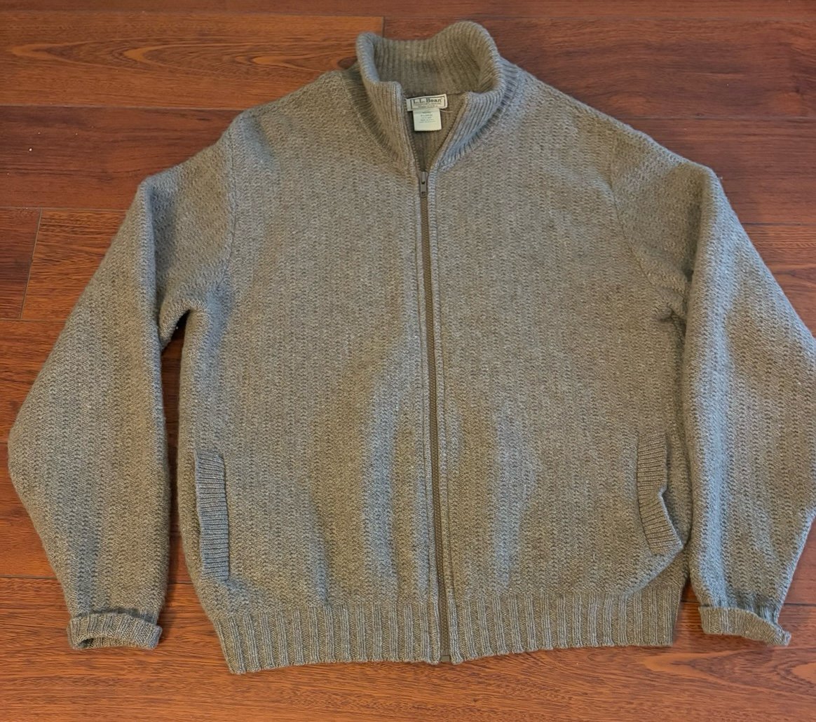 Vintage L.L.Bean 100% Wool Zip Cardigan Brown XL