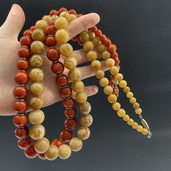 Vtg. Les Bernard Lot/2 *Hard To Find* Red & Brown Lucite Beaded Necklaces