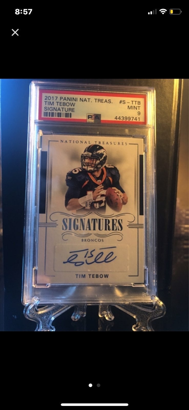 Tim Tebow Auto 5/10 PSA 9 Mint 1/1