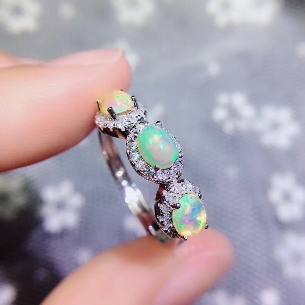 Natural Australian Opal Ring, Opal Ring, Opal Sterling Silver Ring, Natural Opal