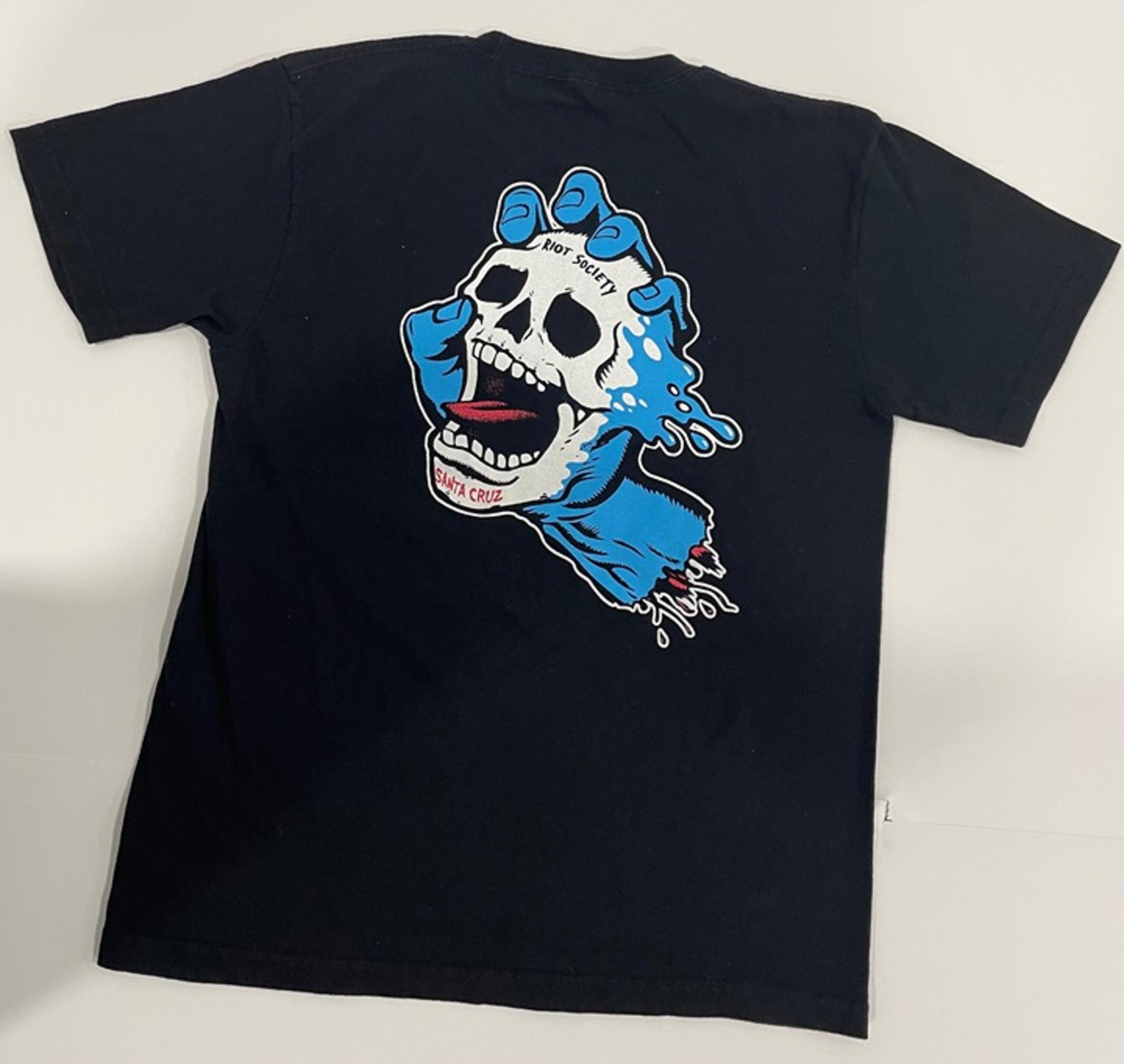 Riot Society x Santa Cruz Skull Hand Black T-Shirt Youth Med Pre Owned USA made