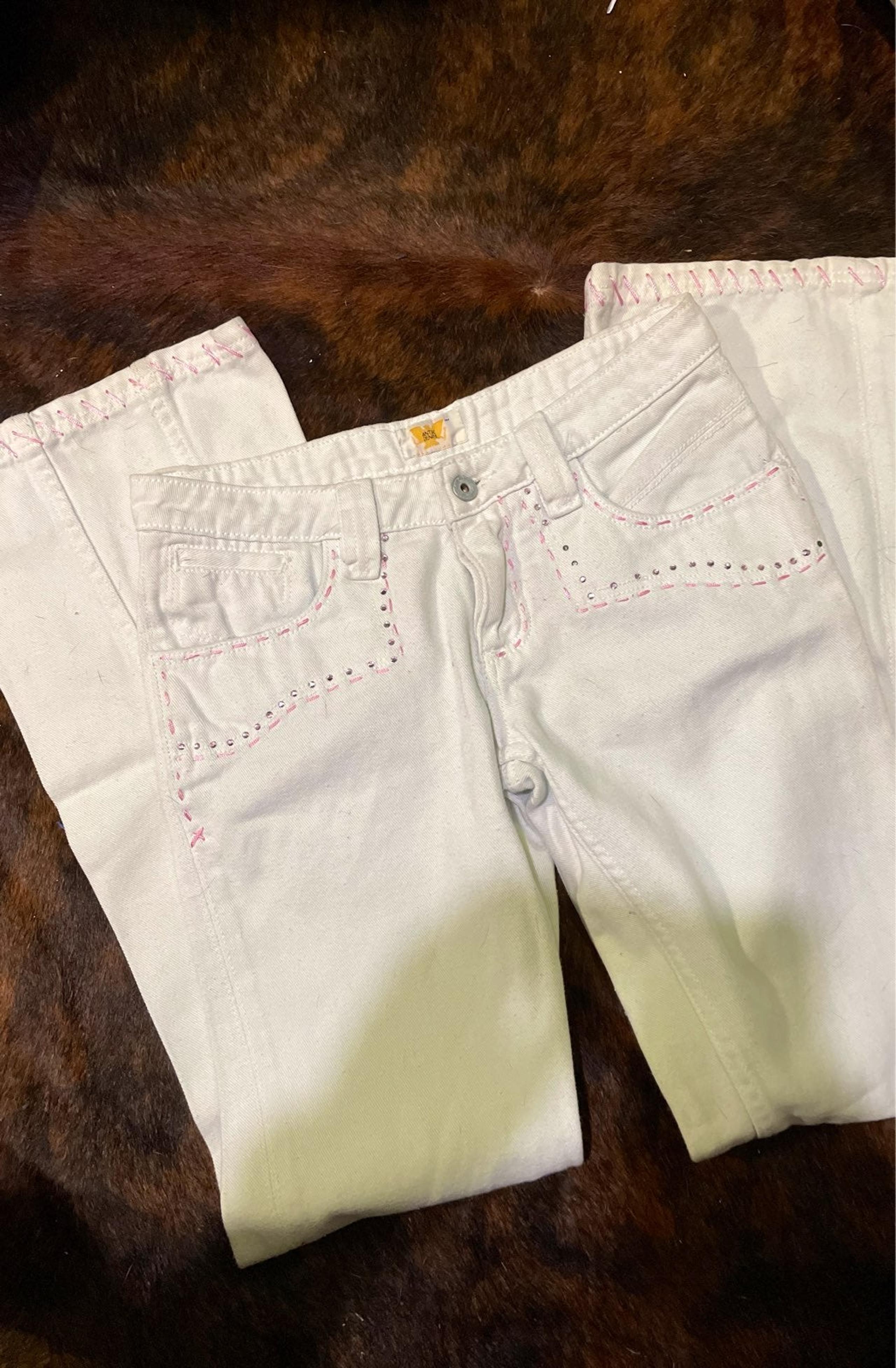 Antik White denim flared leg w/rhineston