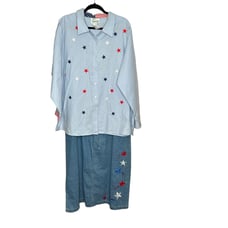 New Quaker Factory Womens Star Patriotic 2Pc Set 2X Top Bottoms skirt Shirt BNWT