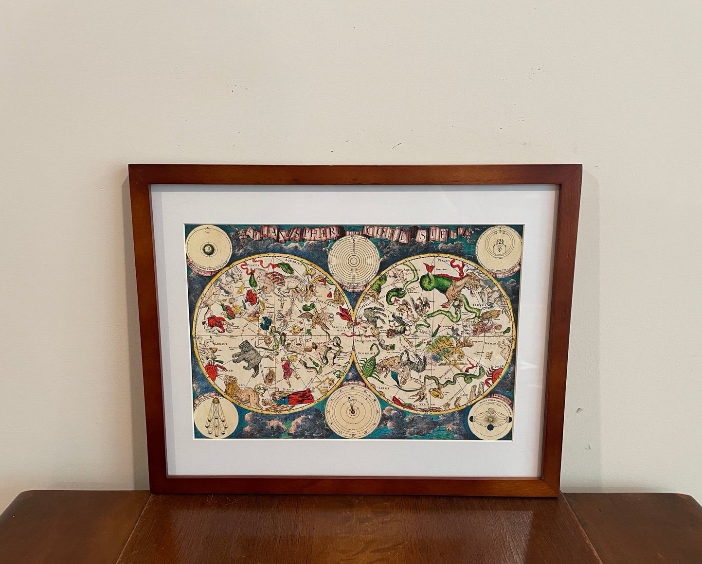 1670 Zodiac Planisphaerium Coeleste 15x12 Astrology Frederik de Wit Brown Frame
