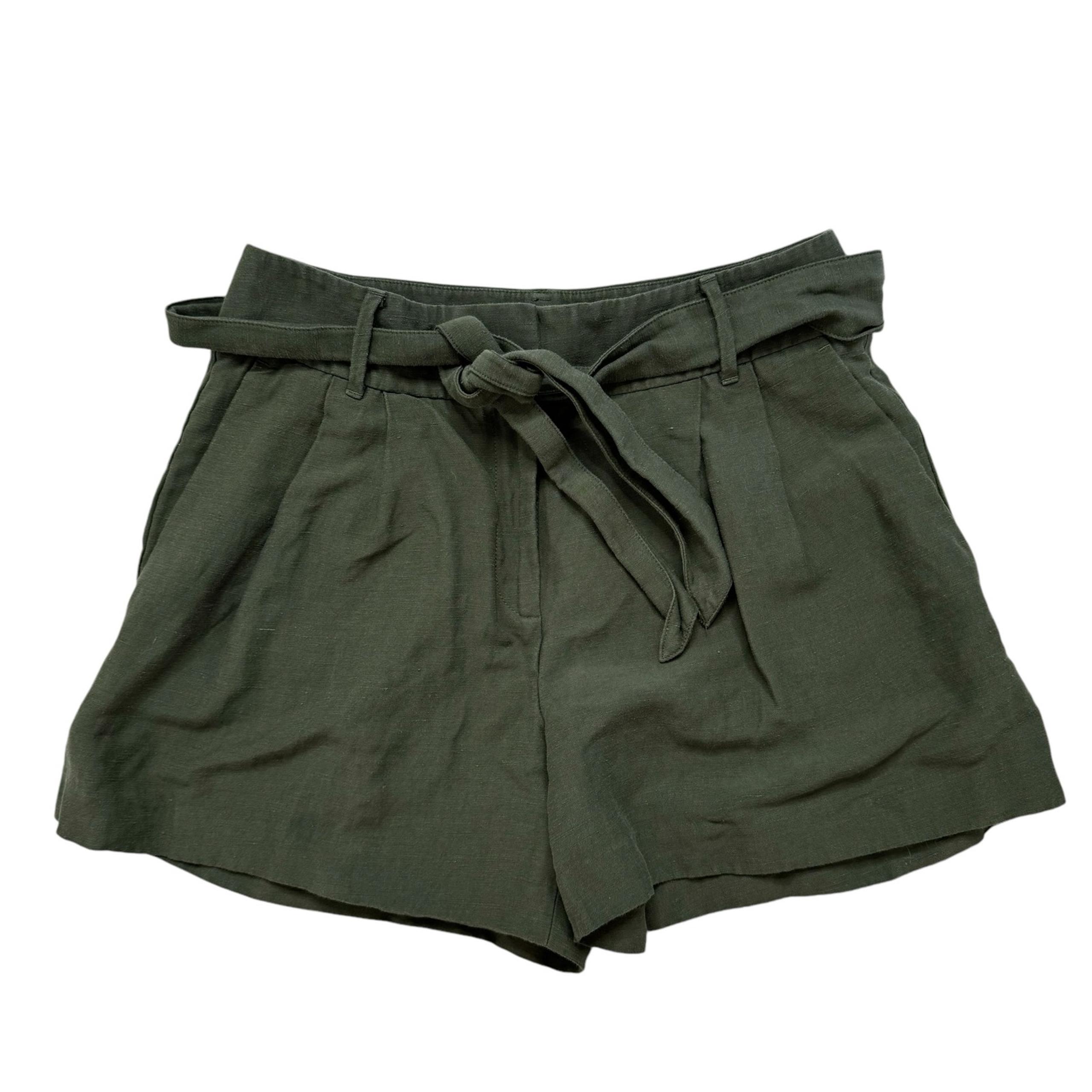 ANN TAYLOR Pine Green Linen Blend Pleated Belted Shorts Size 2 Womens *READ*