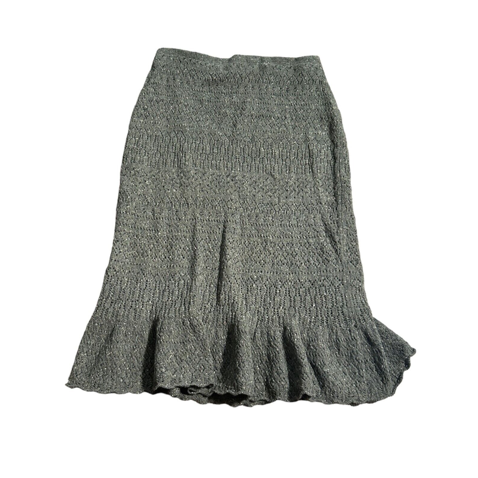 Lauren Ralph Lauren Skirt Wool Cashmere Womens Med Green Straight Flounce Hem