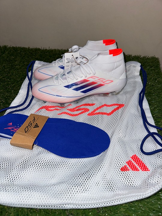 Adidas F50 Elite Mid FG Soccer Cleats White Blue Red ID9203 Women's Size 8 NEW