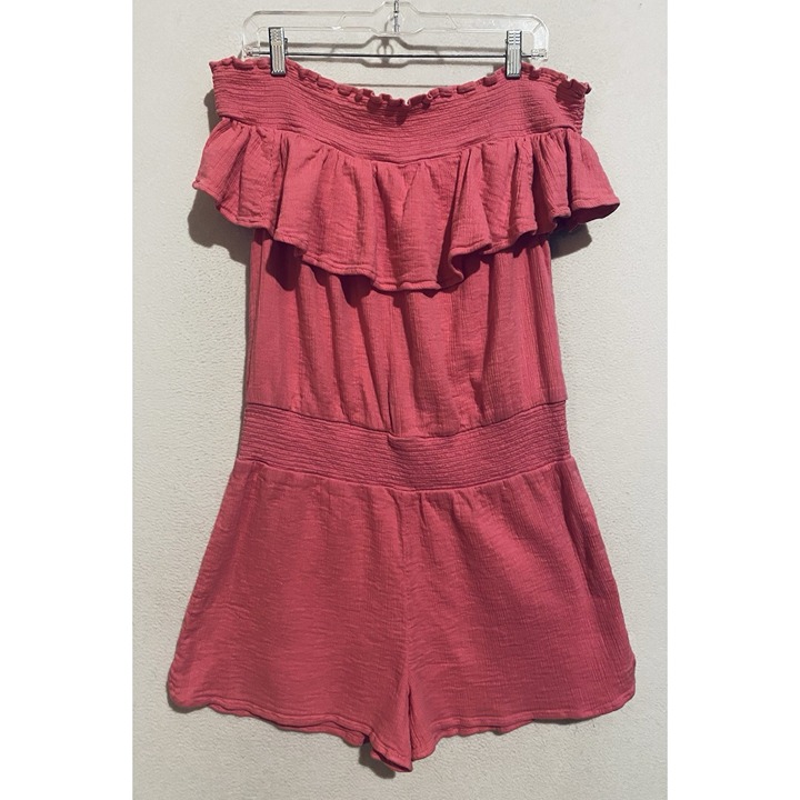 Vineyard Vines Romper Womens XL Pink Smocked Off The Shoulder Gauzy Barbie Boho