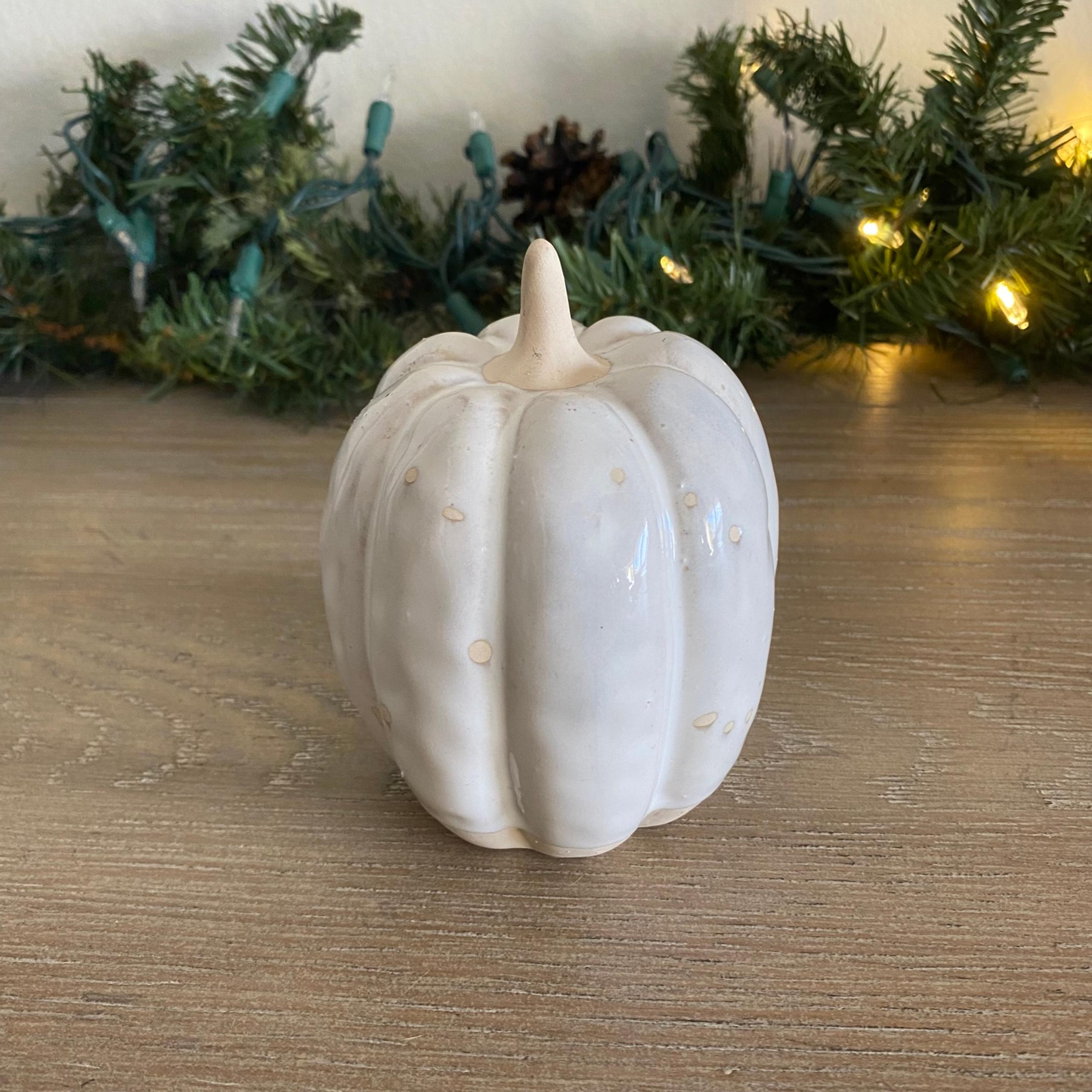 NWOT Anthropologie White Glazed Ceramic Pumpkin Fall Decor