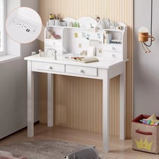 Small Writing Desk with Hutch and USB Ports, 31.5 Home Office Desk with Drawers