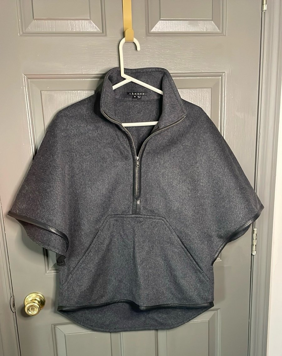 Theory Half Zip Wool Leather Poncho