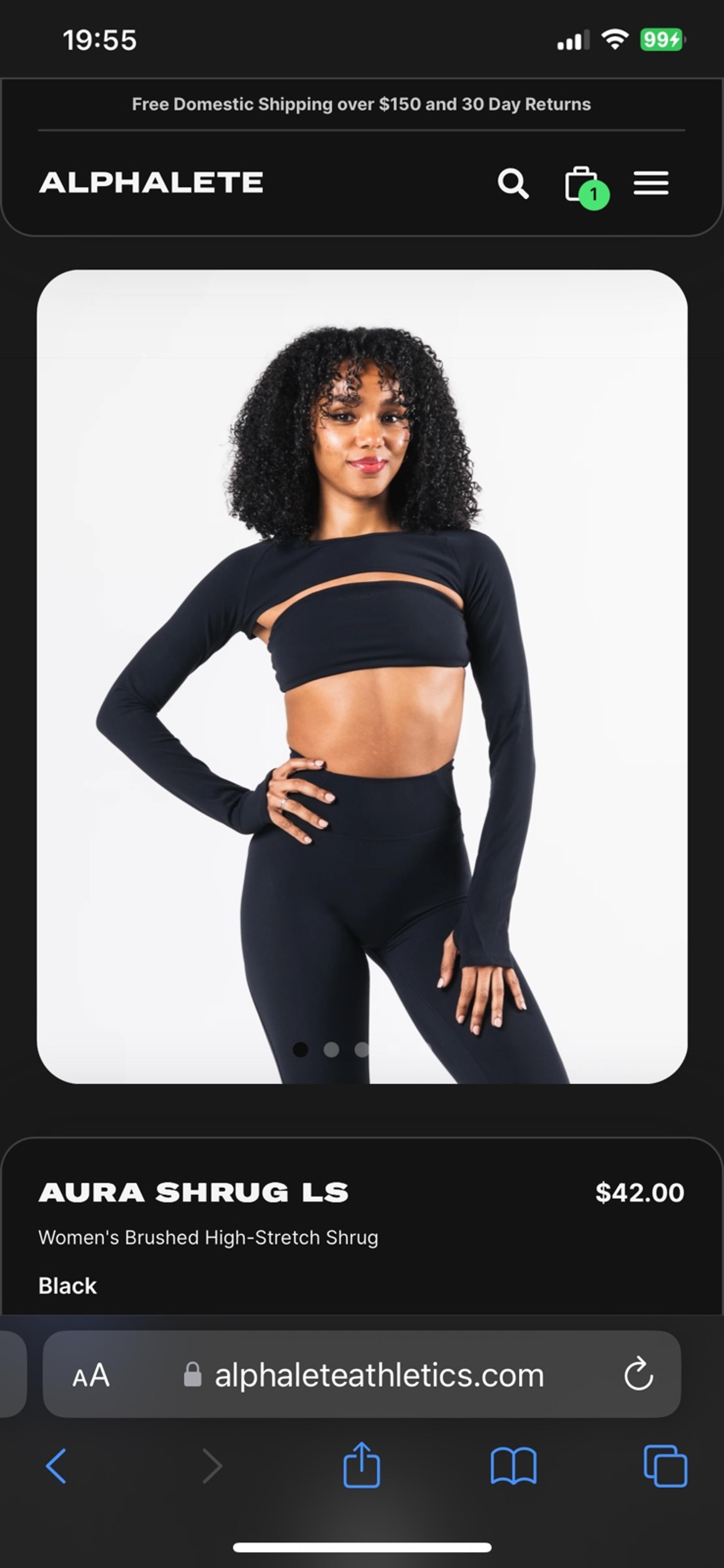 NEW AURA SHRUG LS SIZE MEDIUM BLACK ALPHALETE