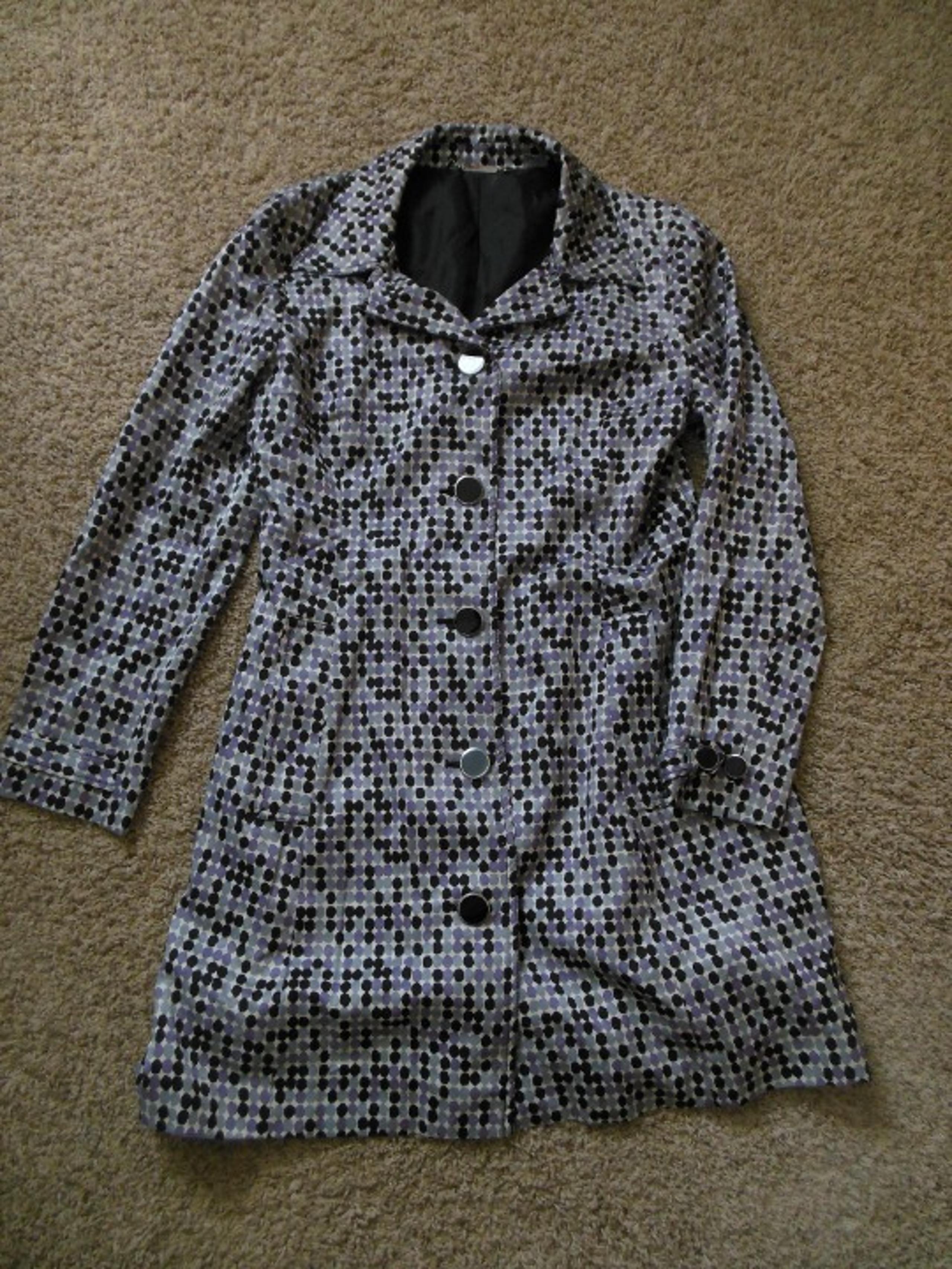 NWOT Apt 9 Large Black Purple White Dot Longer Trench Coat Cotton Blend