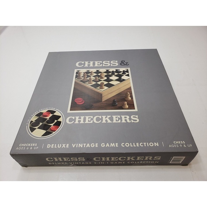 Deluxe Vintage Game Collection 2-in-1 Wood Chess & Checkers Set New Open Box