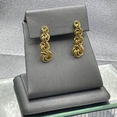 Ladies 14 Karat Solid Yellow Gold Dangling Stud Earrings