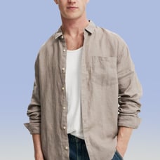 HOT SALE! New! Cotton On!! Linen Long Sleeve Shirt dove Size L Men's
