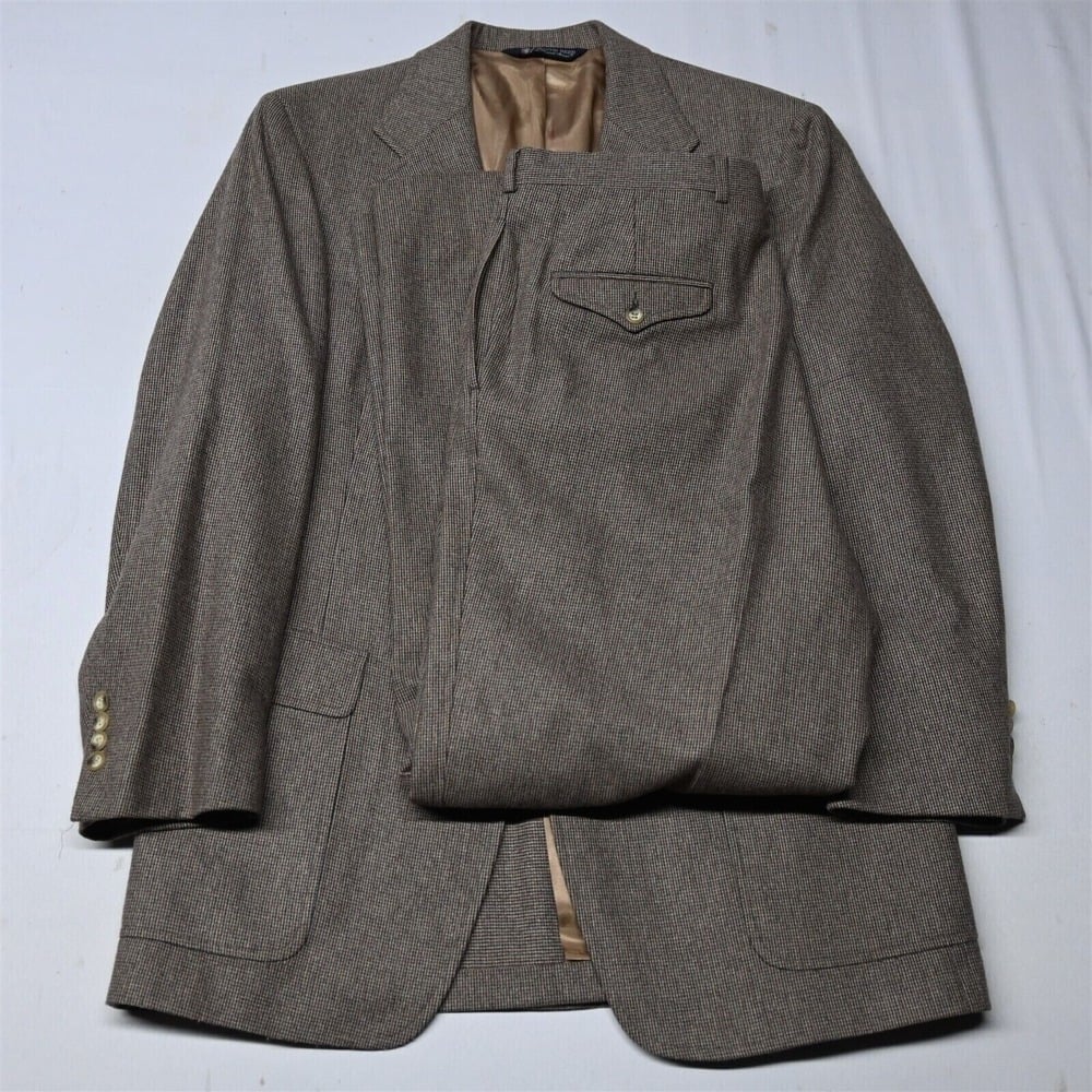 Vtg Austin Reed 40L 34x32 Brown Flannel Tweed Pub Crawlers Wool USA Made Suit
