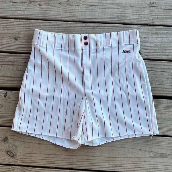 Vintage BIKE Men's Biker Shorts Size L Red Pinstripe Multicolor