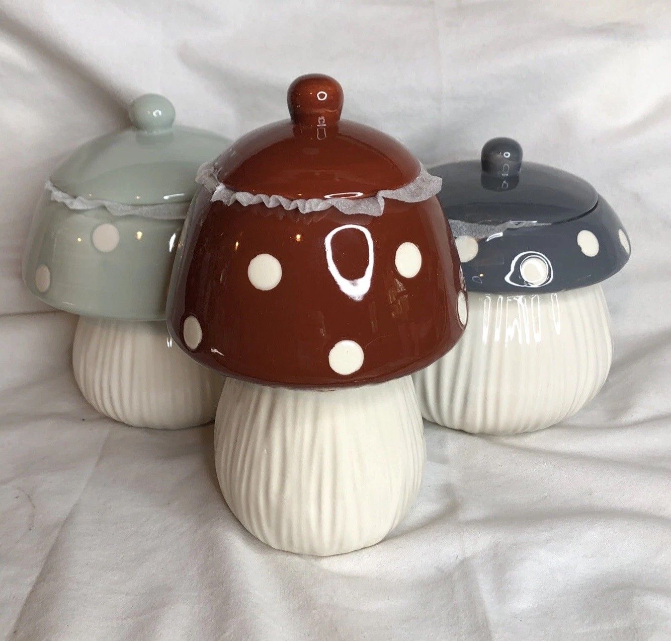Target Fall Harvest Decor Mushroom Ceramic Jar Canister Set of 3 NEW!