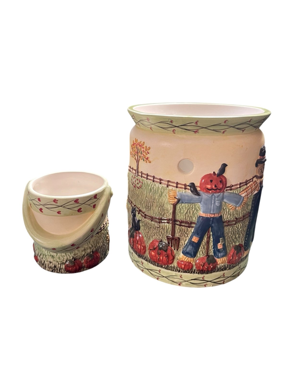 Yankee Candle Halloween Fall Scarecrow Pumpkin Wax Tart Warmer/Candle Holder Set