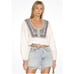 Free People Iggie Ivory Embroidered Crop Top Boho Size XS Pullover Woven 148