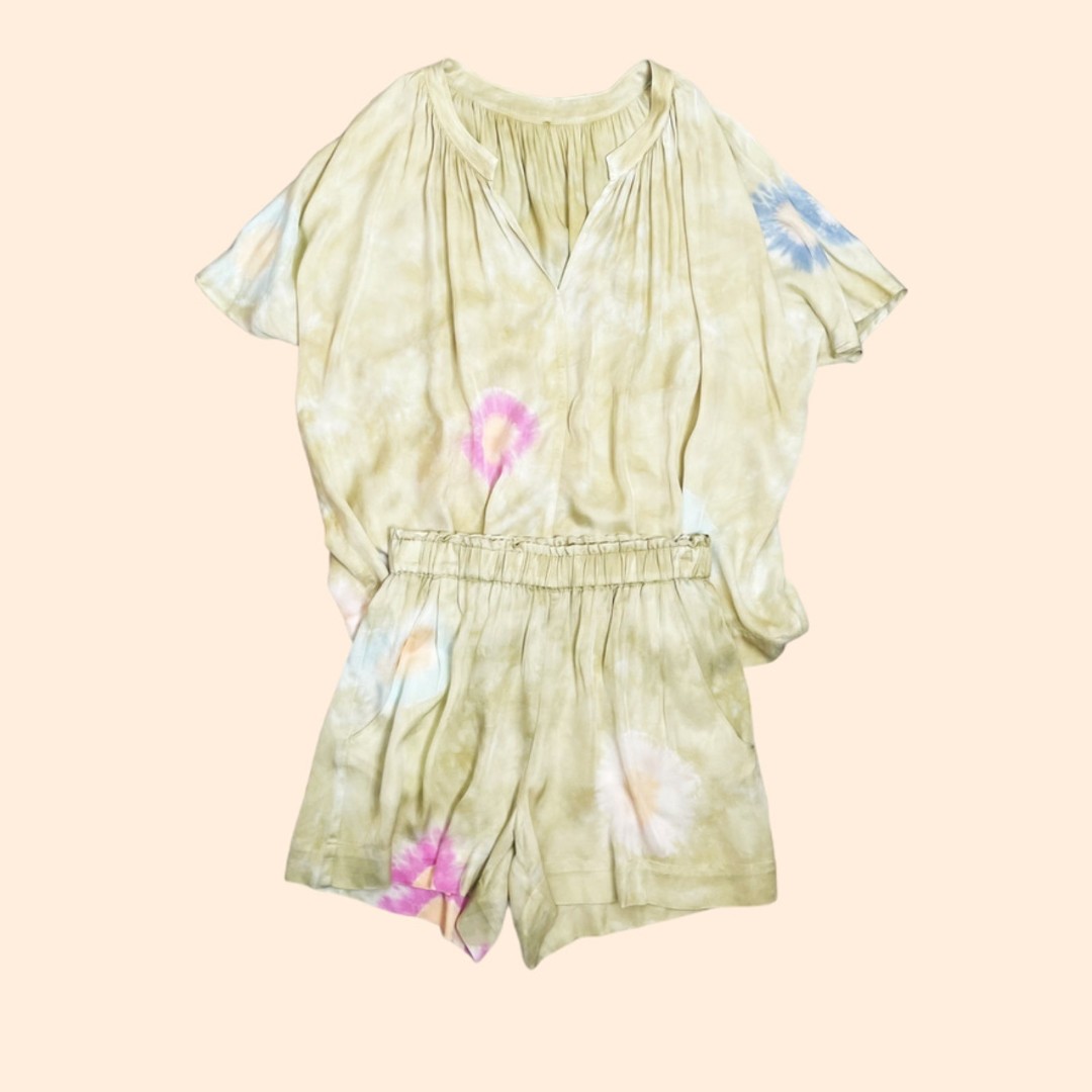 AQC Clothing Yellow Tie Dye Satin Short Set