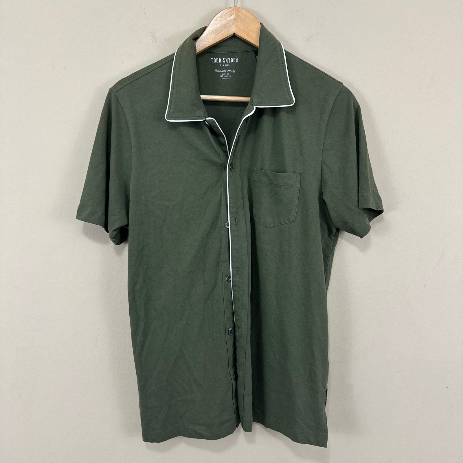 TODD SNYDER MONTAUK TIPPED FULL PLACKET POLO GREEN S SHIRT