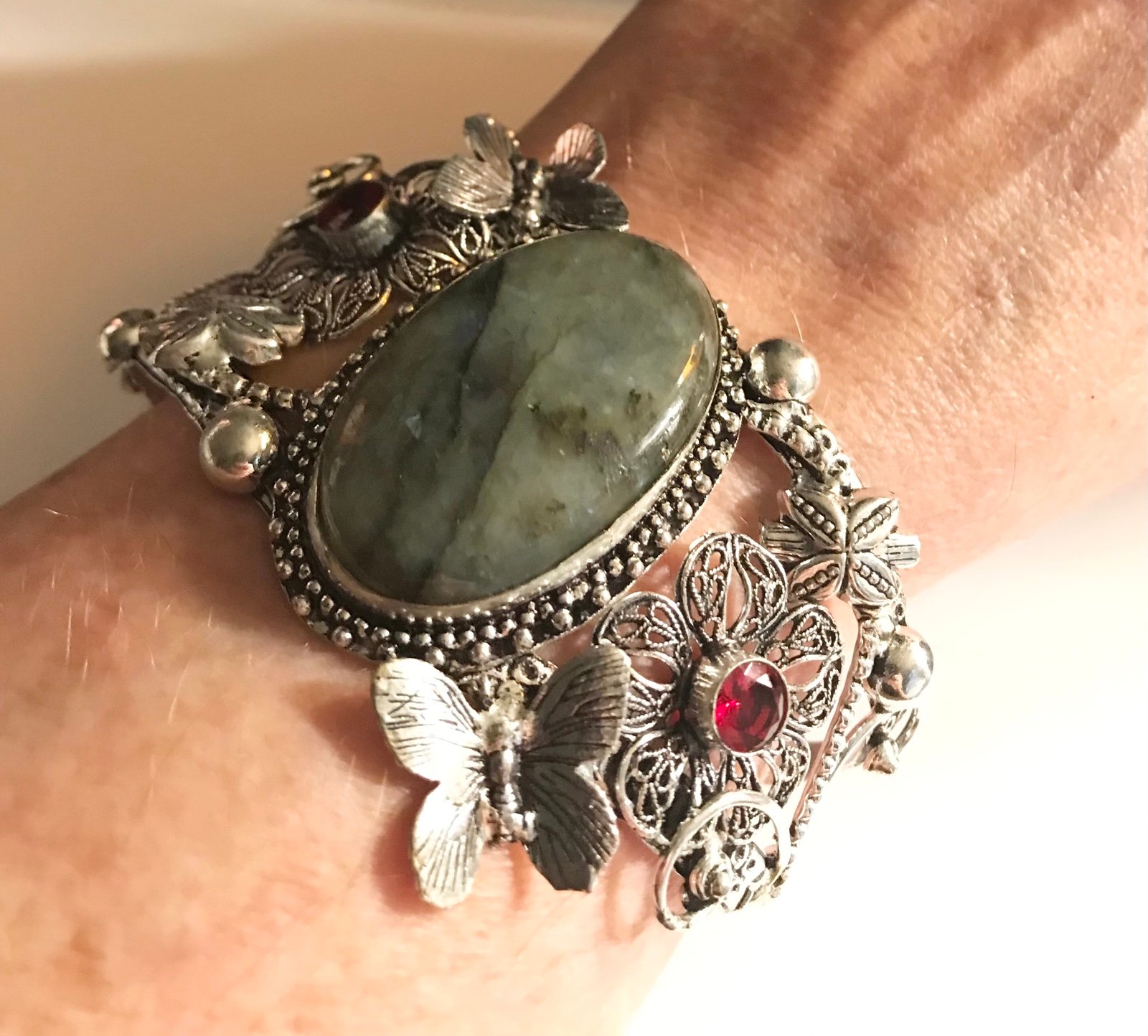 Labradorite Garnet 925 Sterling Silver Cuff