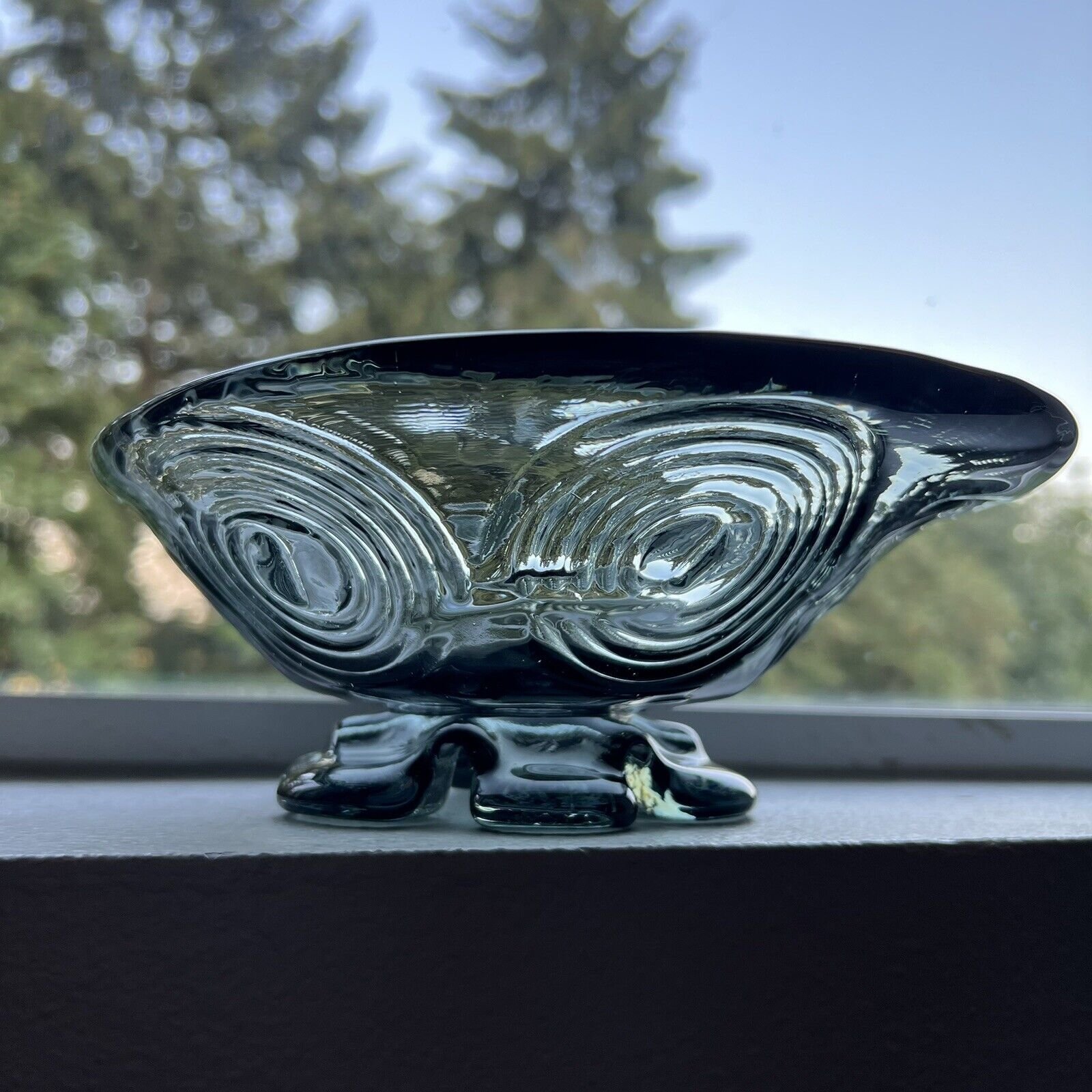 Fire And Light Recycled Glass Kickshaw Footed Bowl in Twilight - Swirl Design