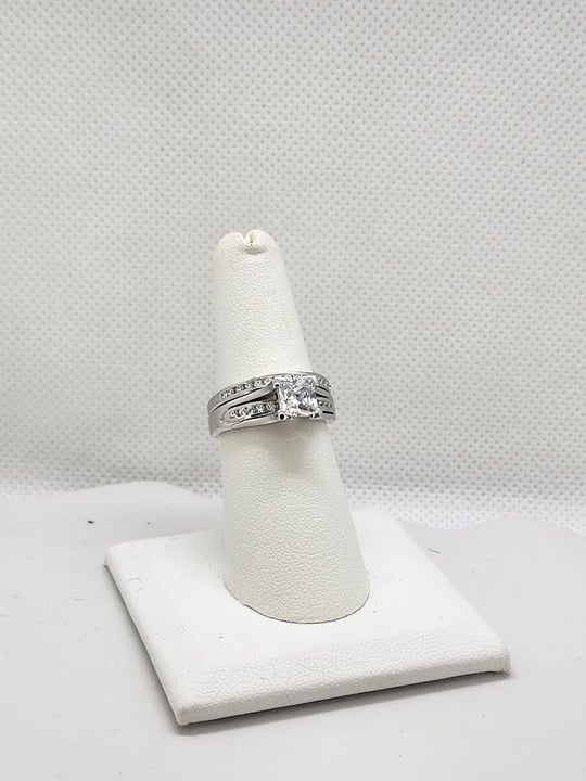 Brand New Sterling Silver Square Gemstone 2pcs Set Ring