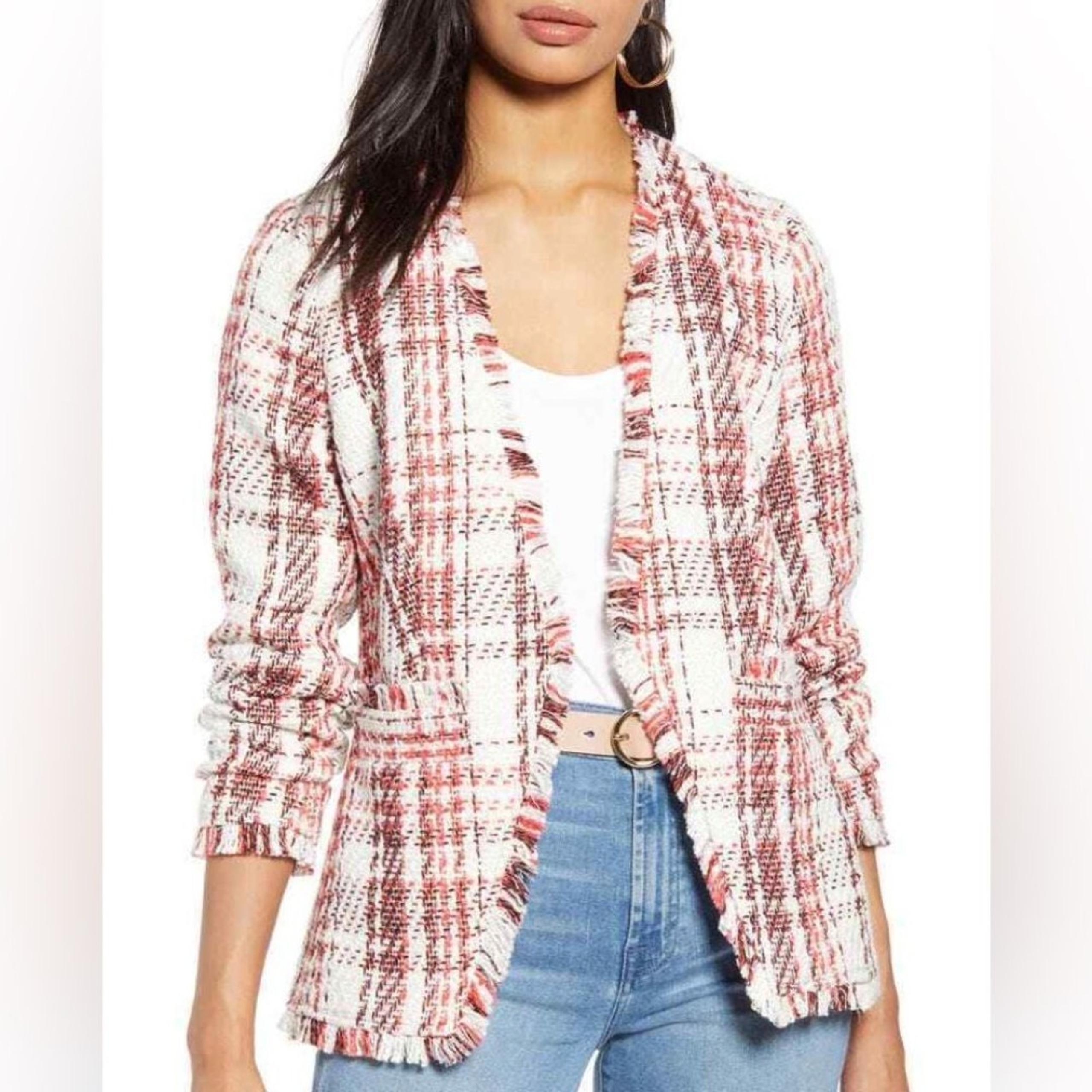 Halogen Brand New Open Tweed Front Plaid Jacket Blazer Small