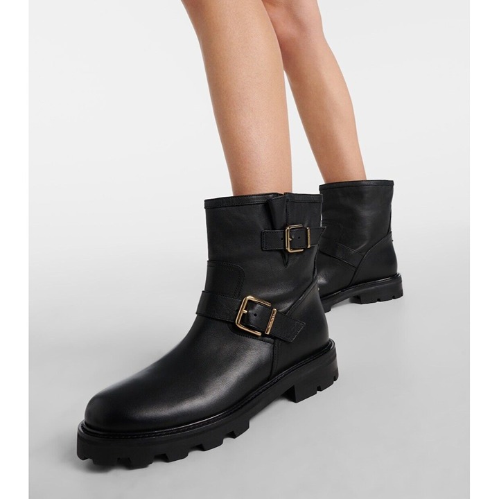 Jimmy Choo Womens Youth II Black Leather Motorcycle Ankle Boots EU 38.5 US 8.5
