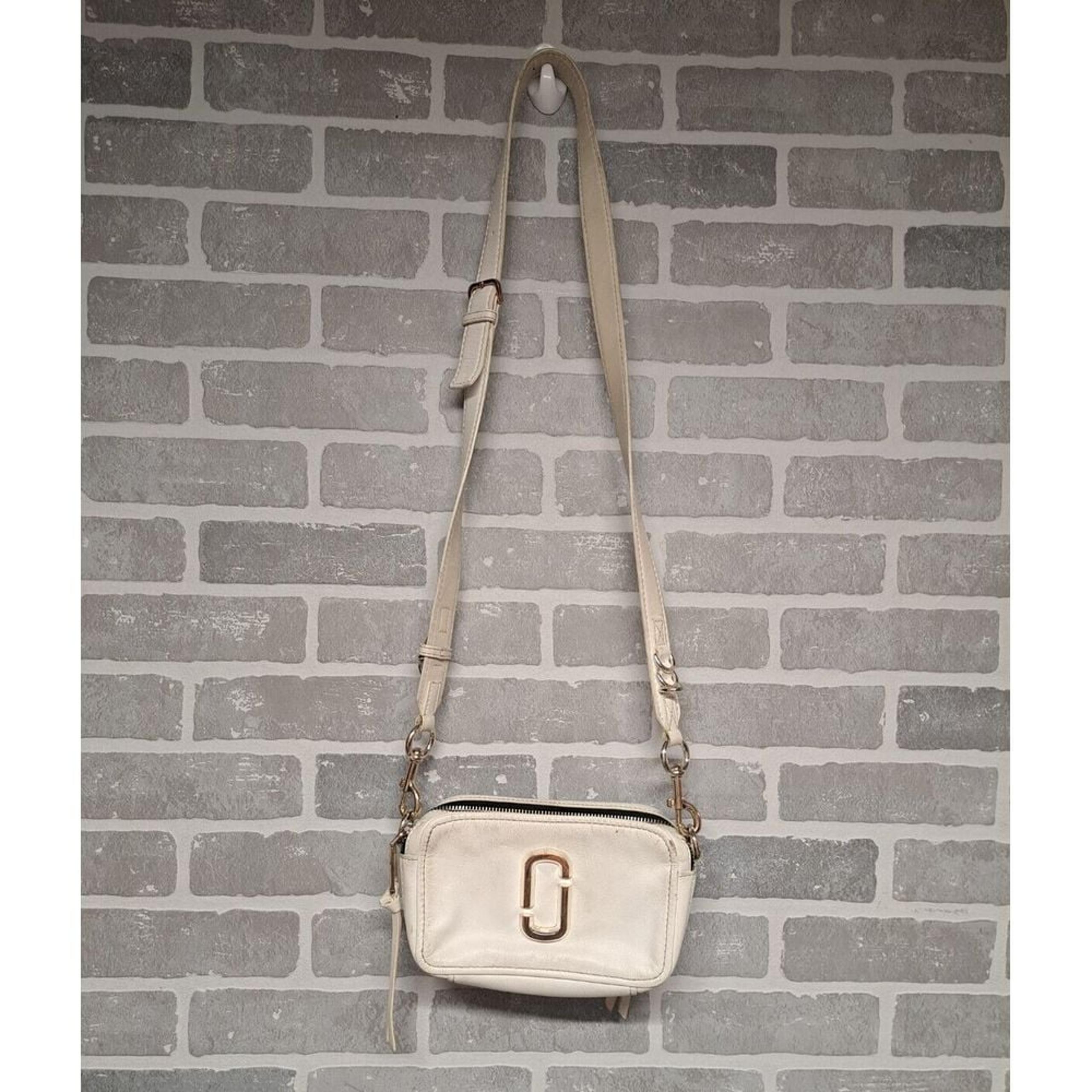 Marc Jacobs Womens The Snapshot Leather Camera Bag White Crossbody Wide Strap