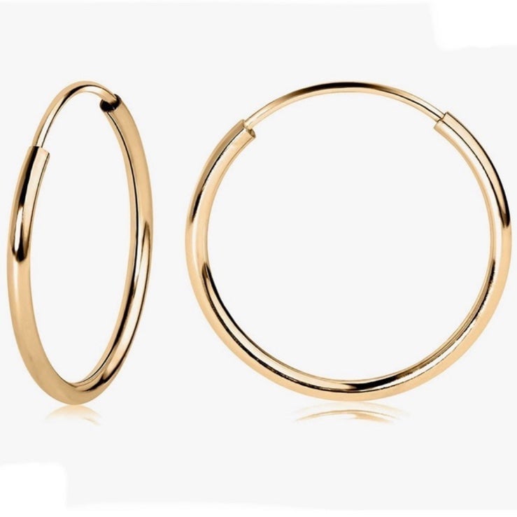 14k Yellow Gold Women's Endless Tube Huggie Style Hoop Earrings ~ Huggies