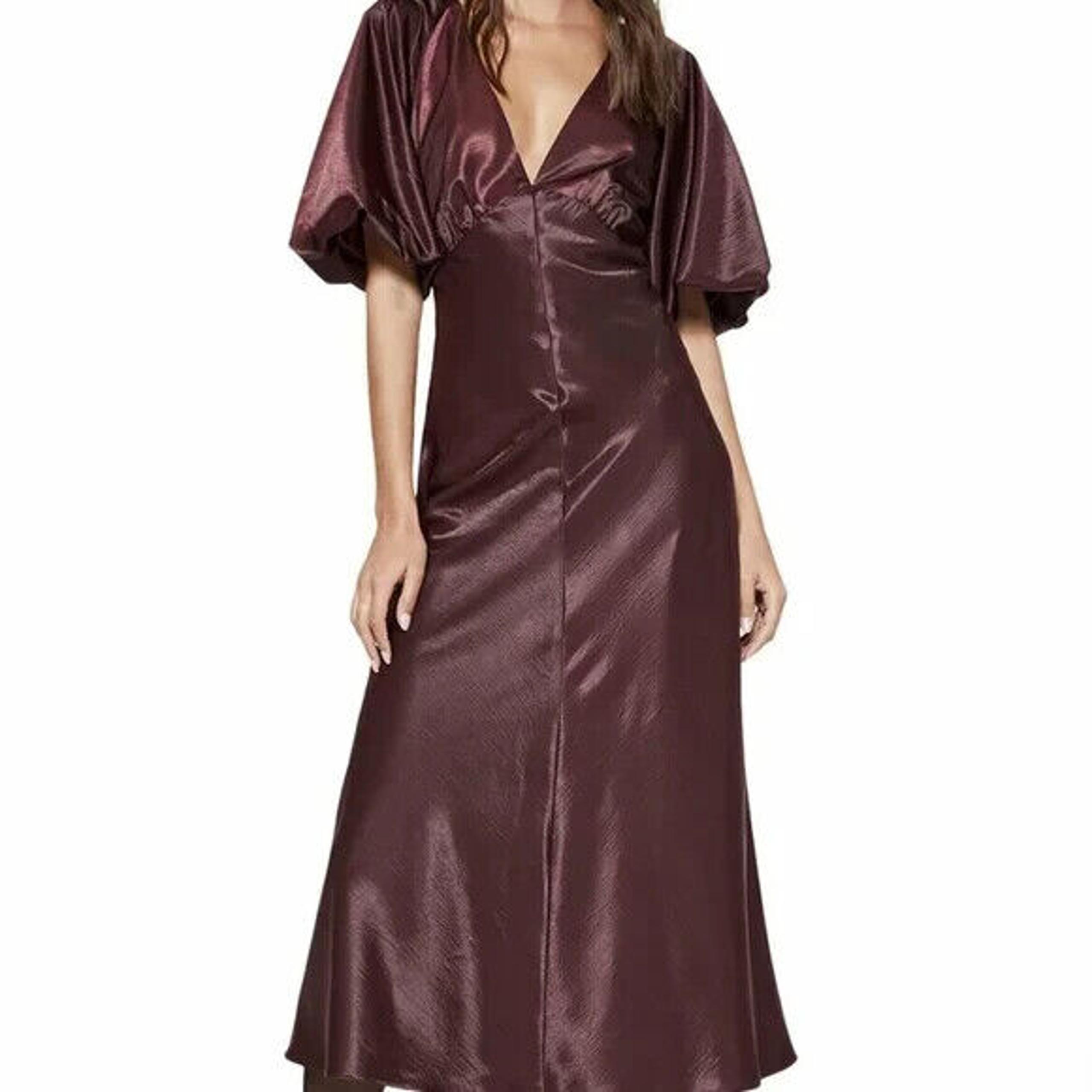 Bardot Everleigh Satin Midi Dress Burgundy NEW Size 6 Solid