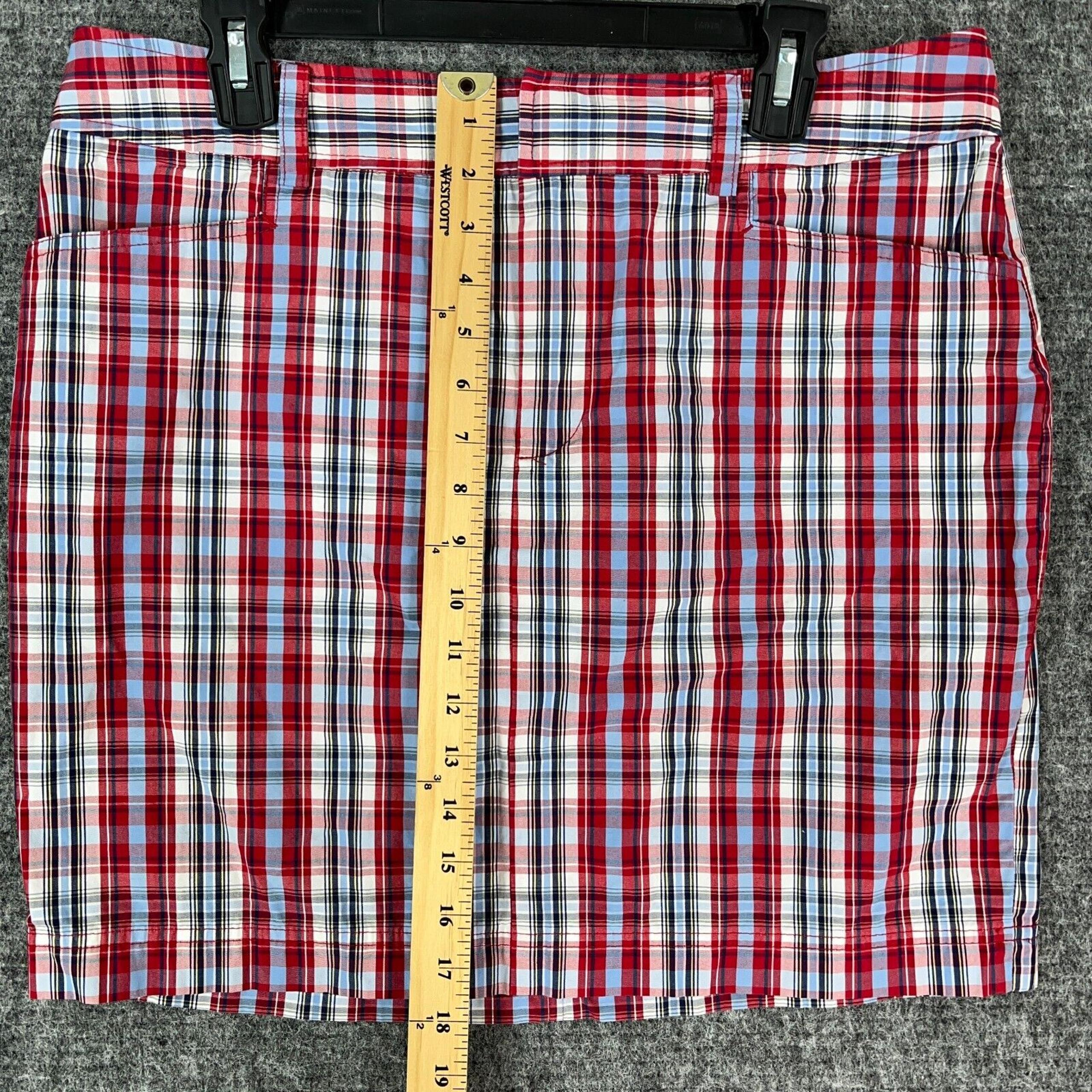 Chaps Skirt Womens 12 Red Plaid Mini Short Straight Pencil Cotton Casual Travel
