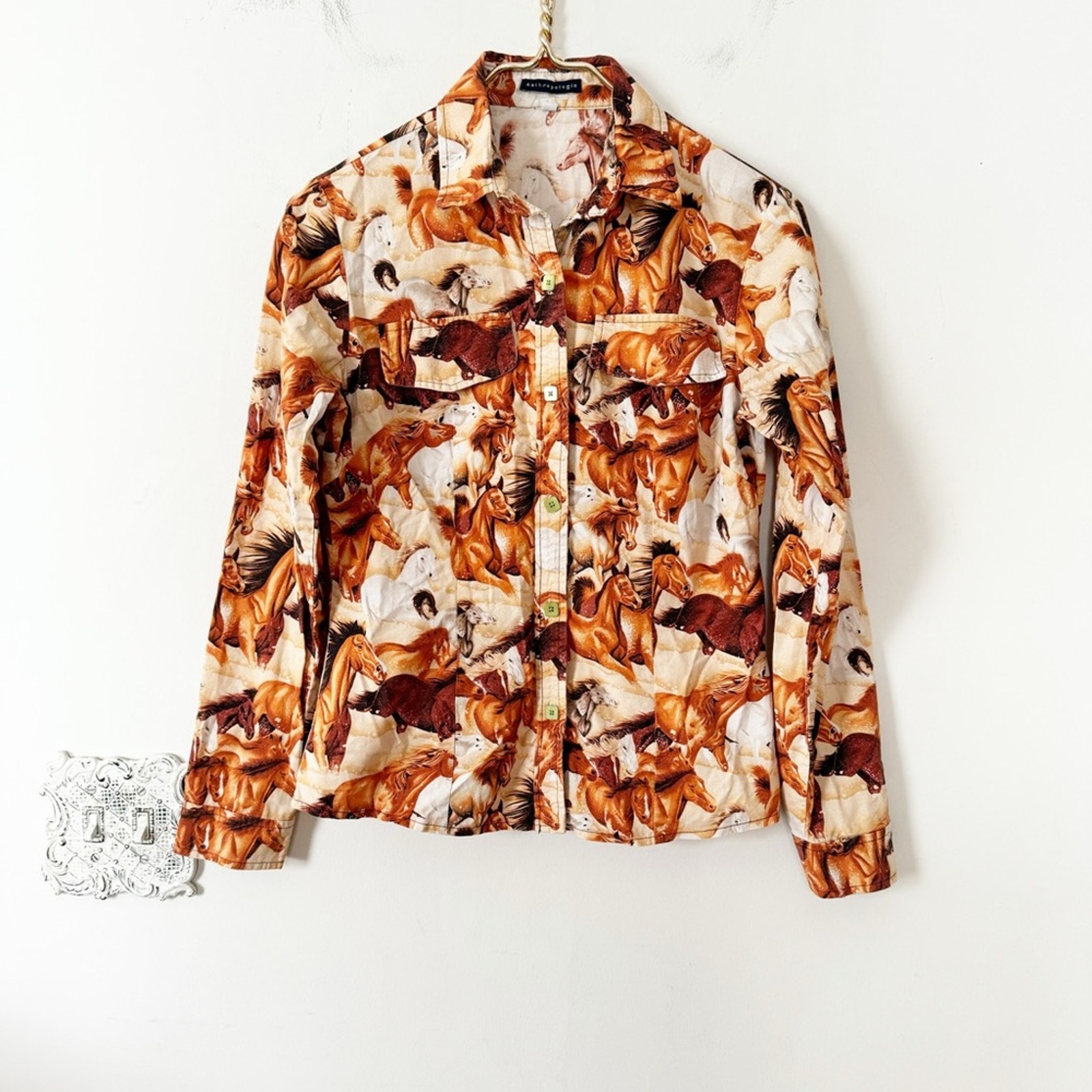 Rare Vintage 90s Anthropologie Wild Horse Blouse Western Cowgirl Shirt S