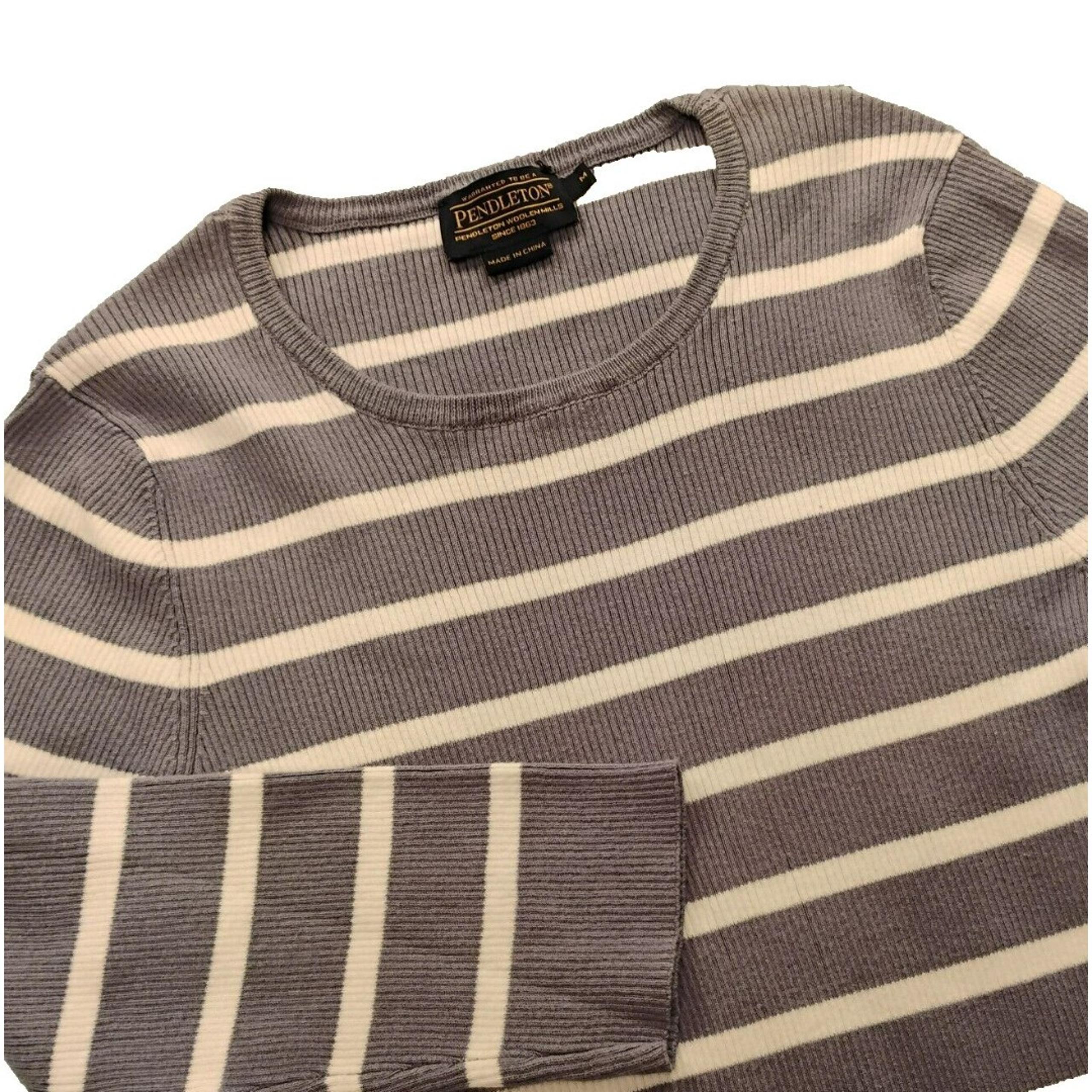 Vintage Pendleton Gray & White Striped LS Pullover Sweater Women's Size Medium
