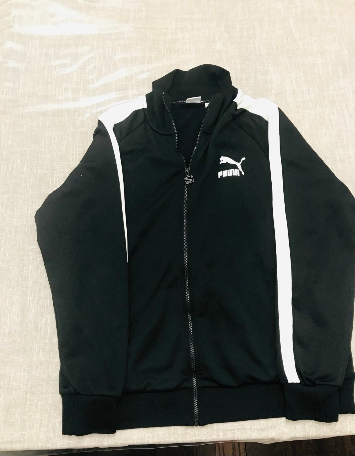Black Puma Track Jacket with White Stripes - Men’s Sportswear